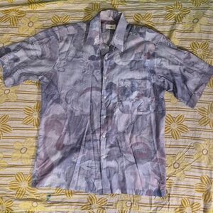 Men's Casual Short-Sleeve Button-Down Shirt — Lavender Gray Print